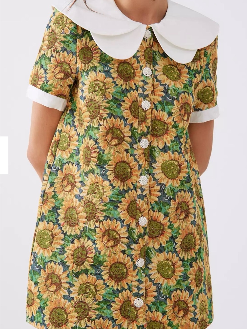 Sister Jane Yellow Sunflower Button-Front Dress with White Peter Pan Collar - Picture 5 of 10
